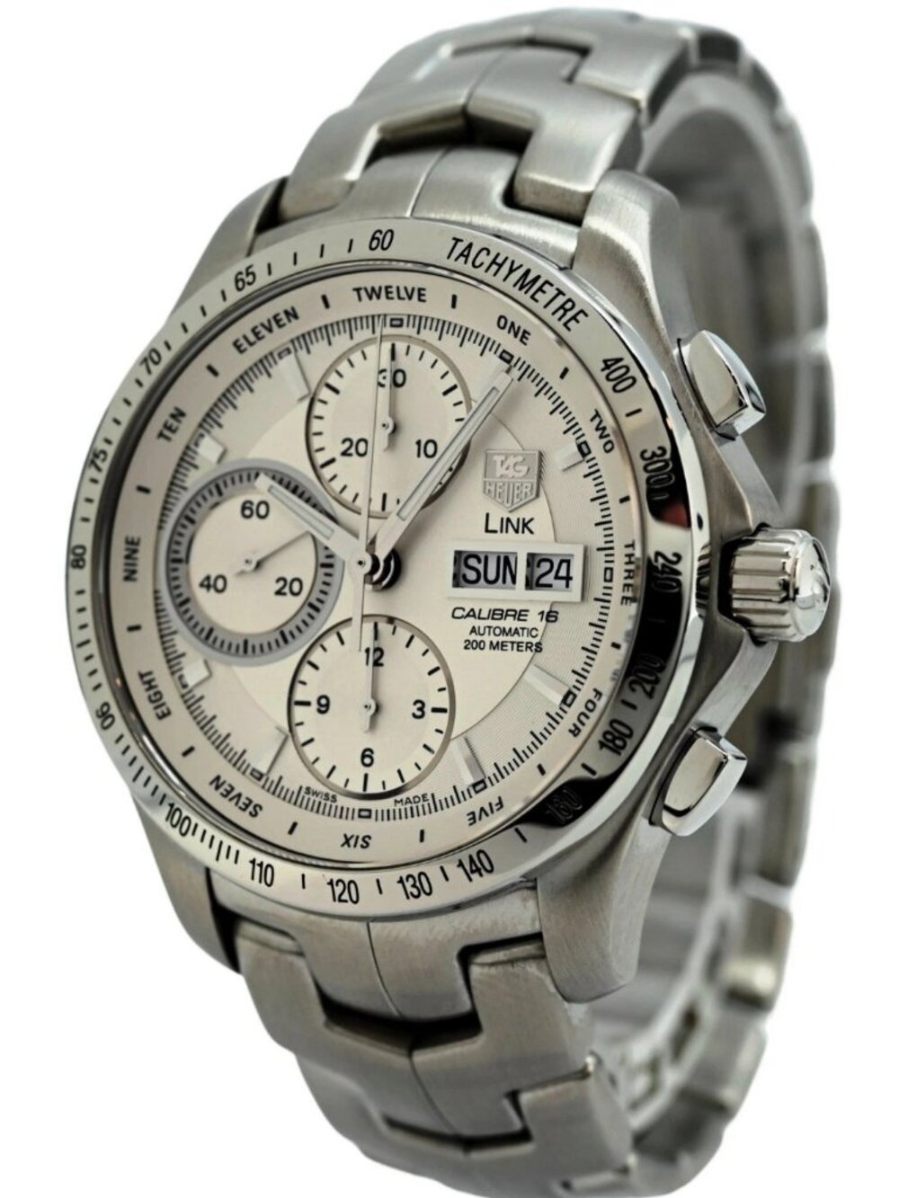 Tag Heuer 42mm Men's Link Silver Dial Automatic Chronograph Cal 16 Watch CJF211B